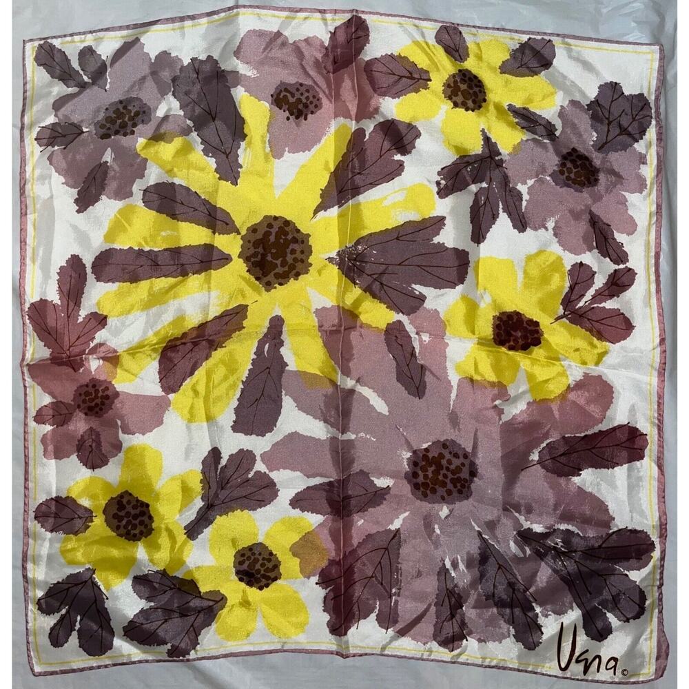 VERA Neumann Scarf ~ Signed ~ Flowers - Yellow / Purple